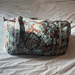 Vera Bradley Brown and Teal Patterned Duffle Bag
